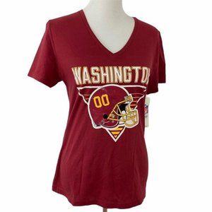 WASHINGTON Football Cotton Burgundy Short Sleeve V-neck T-Shirt Tee M or L